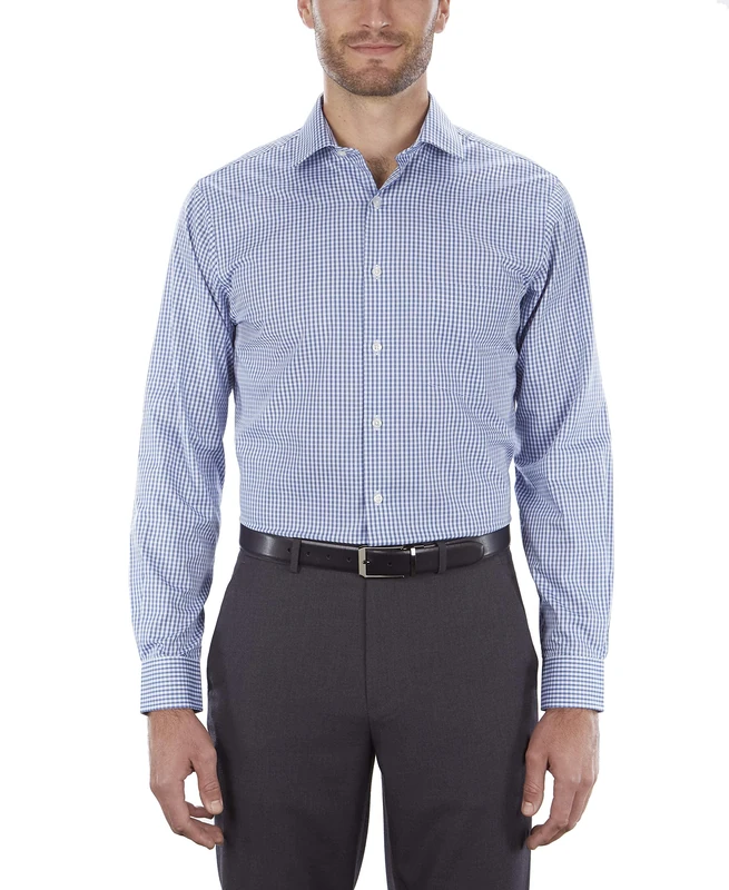 Van Heusen Men's Regular Fit Flex Collar Check Dress Shirt, Midnight, 16.5" Neck 34"-35" Sleeve