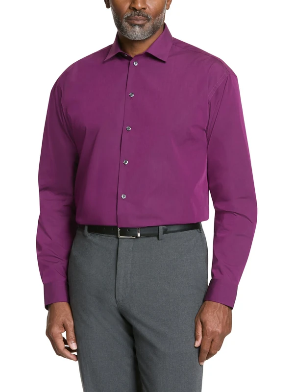 Kenneth Cole Men's Dress Shirt Regular Fit Solid, Raspberry, 17"-17.5" Neck 32"-33" Sleeve