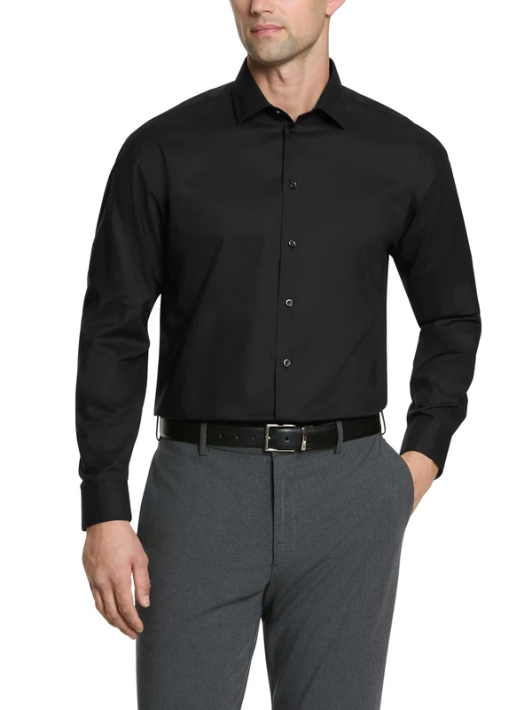 Kenneth Cole Men's Solid Dress Shirts, Black, 18"-18.5" Neck 34"-35" Sleeve
