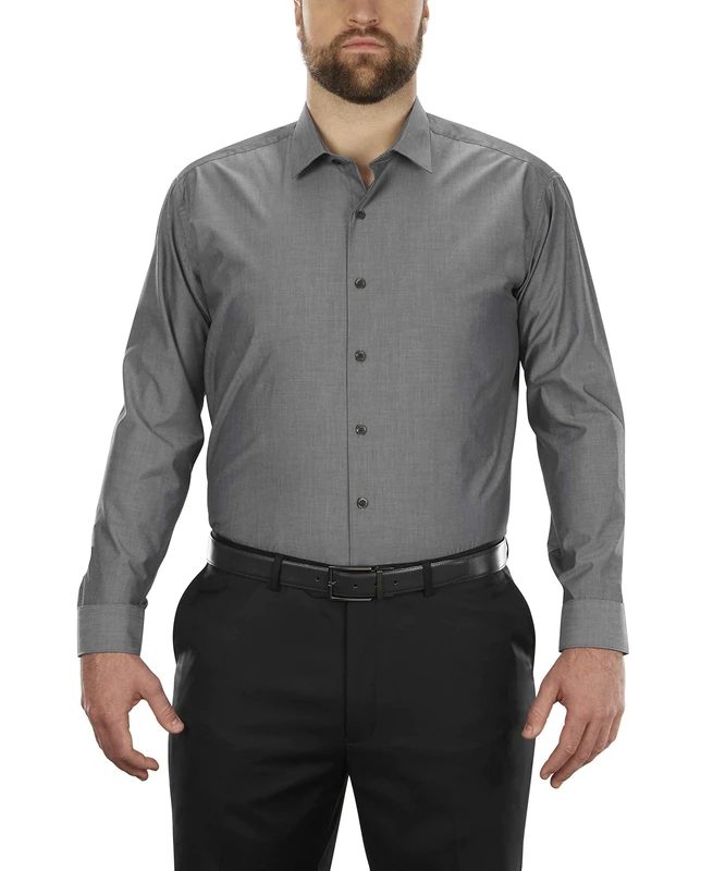 Kenneth Cole Men's Solid Dress Shirts, Graphite, 18"-18.5" Neck 36"-37" Sleeve