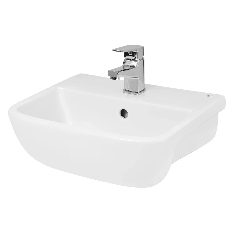 Hudson Reed SRB004 Aria | Modern Bathroom 1 Tap Hole Soft Square Compact Semi Recessed Ceramic Basin for Countertop Units, 175mm x 420mm, White