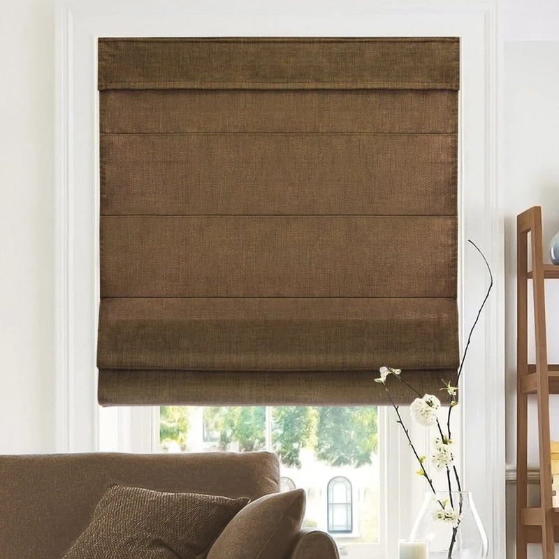 CHICOLOGY - RMBC3464 Cordless Roman Shades Cross-Hatched Modern Fabric Cascade Window Blind Treatment, 34"W X 64"H, Belgian Chocolate (Privacy & Light Filtering)