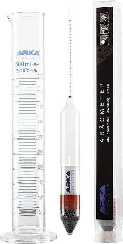 ARKA - 9138 Aräometer Set - Density Meter with Thermometer and Measuring Cylinder - For Any Sea Water Aquarium, Safe and Easy to Use Also Suitable for Laboratory Use, One Size