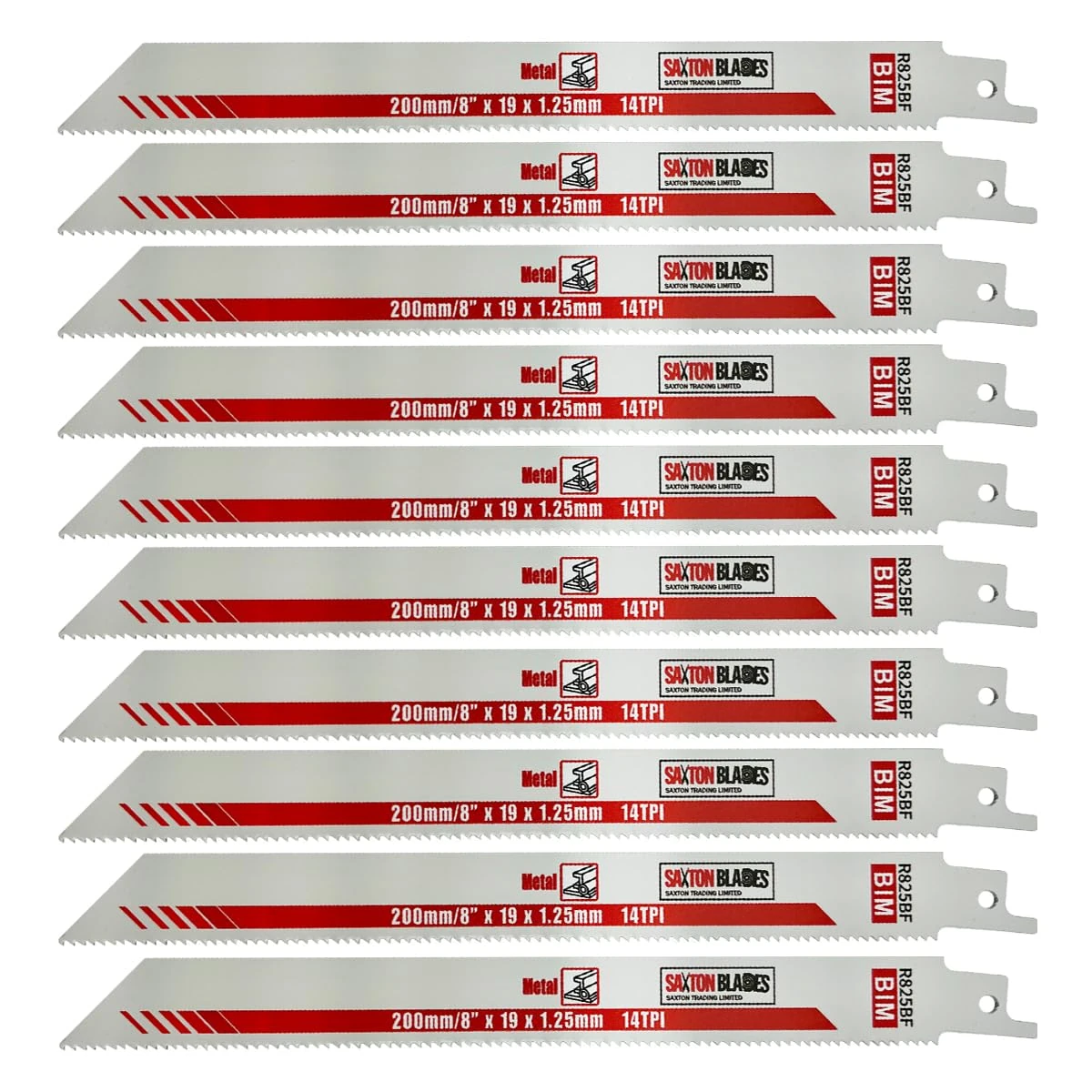 10x Saxton 200mm Heavy Duty Reciprocating Sabre Saw Metal Blades R825BF fits Bosch, Dewalt, Makita etc
