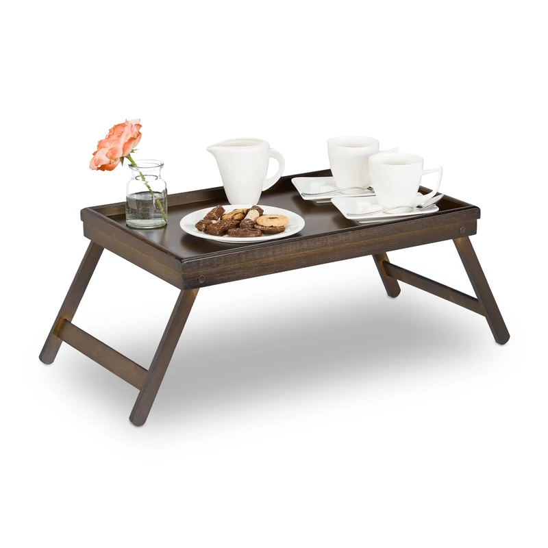 Relaxdays Bamboo Bed Tray, Folding Legs, Raised Edge, for Breakfast in Bed and Serving Table, HWD: 22x64x31cm, Dark Brown