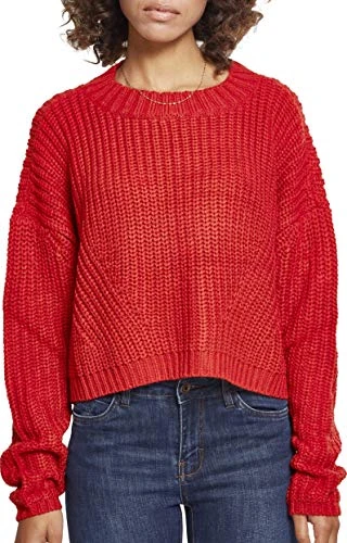 Urban Classics Women's Sweatshirt Ladies Wide Oversize Sweater Pullover for Women Available in Over 10 Colours Sizes XS - 5XL, Fire Red, XS
