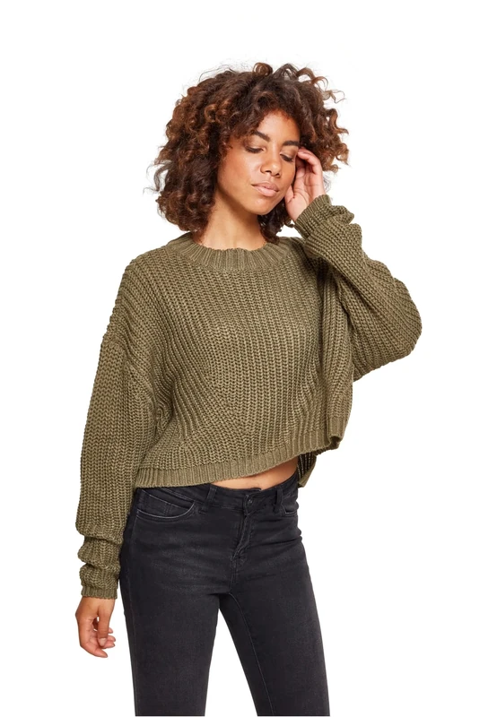 Urban Classics Women's Ladies Wide Oversize Sweater Sweatshirt, Olive, XS