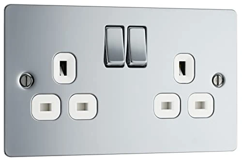 BG Electrical Double Switched Power Socket, Flat Plate