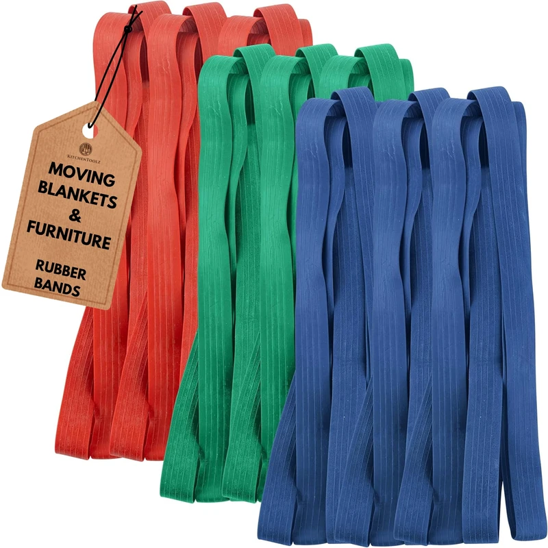 Extra Large Moving Rubber Bands- Variety 12 Pack- 42", 30" and 26" Length Extra Strength Mover Bands - for Pallets and Moving Blankets - by Kitchentoolz - Image 1