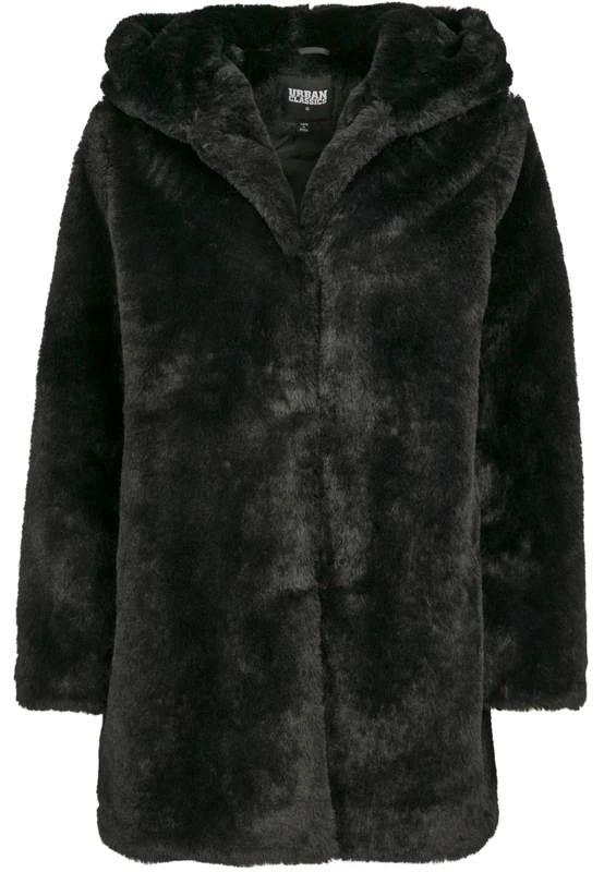 Urban Classics Women's Teddy Jacket Plush Coat Made of Teddy Fleece - Ladies Hooded Teddy Coat Parka, black, L UK