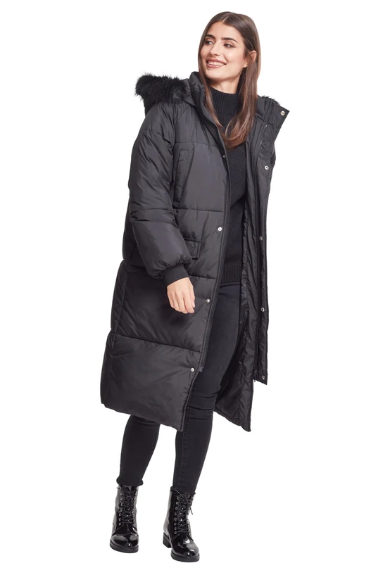 Urban Classics Women's Ladies Oversize Faux Fur Puffer Coat Jacket, Black (Blk/Blk 00017), XL UK