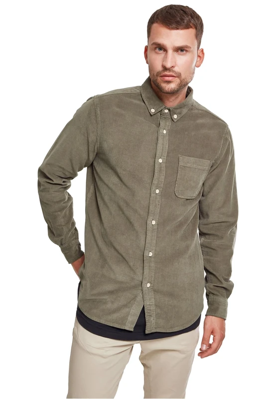 Urban Classics Men's Corduroy Shirt Long Sleeve Men's Shirt, Sizes S - 5XL, Olive, 5XL