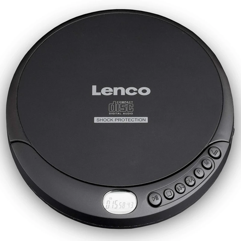 Lenco CD-200 Discman CD Player with LCD Display - Battery and Mains Function - Audio Book Function - Includes Stereo Headphones - H USB Charging Cable - Black with Anti-Shock