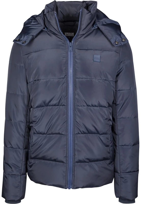 Urban Classics Men's Hooded Puffer Quilted Interior Padded Jacket with Elasticated Cuffs, High Neck Zipper, Removable Hoodie, Navy, L - Image 1
