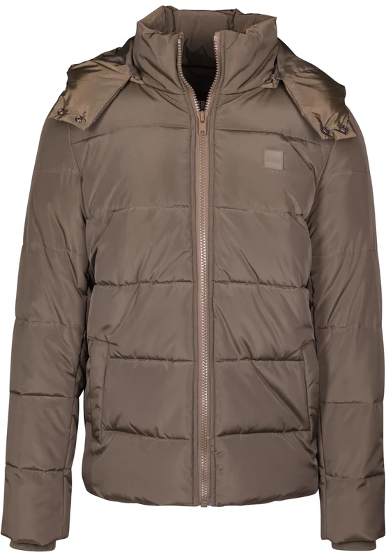 Urban Classics Men's Hooded Puffer Quilted Interior Padded Jacket with Elasticated Cuffs, High Neck Zipper, Removable Hoodie, Dark Olive, XL