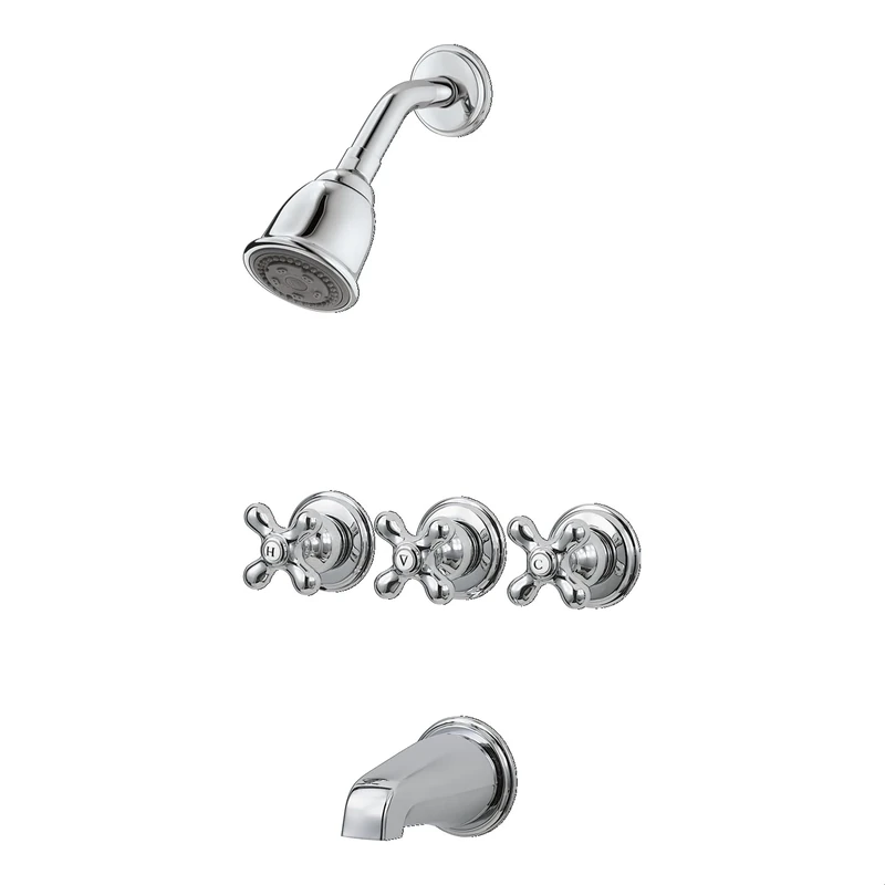 Pfister LG01-8CBC 3-Handle Tub & Shower Faucet with Metal Cross Handles 1.8 gpm Polished Chrome