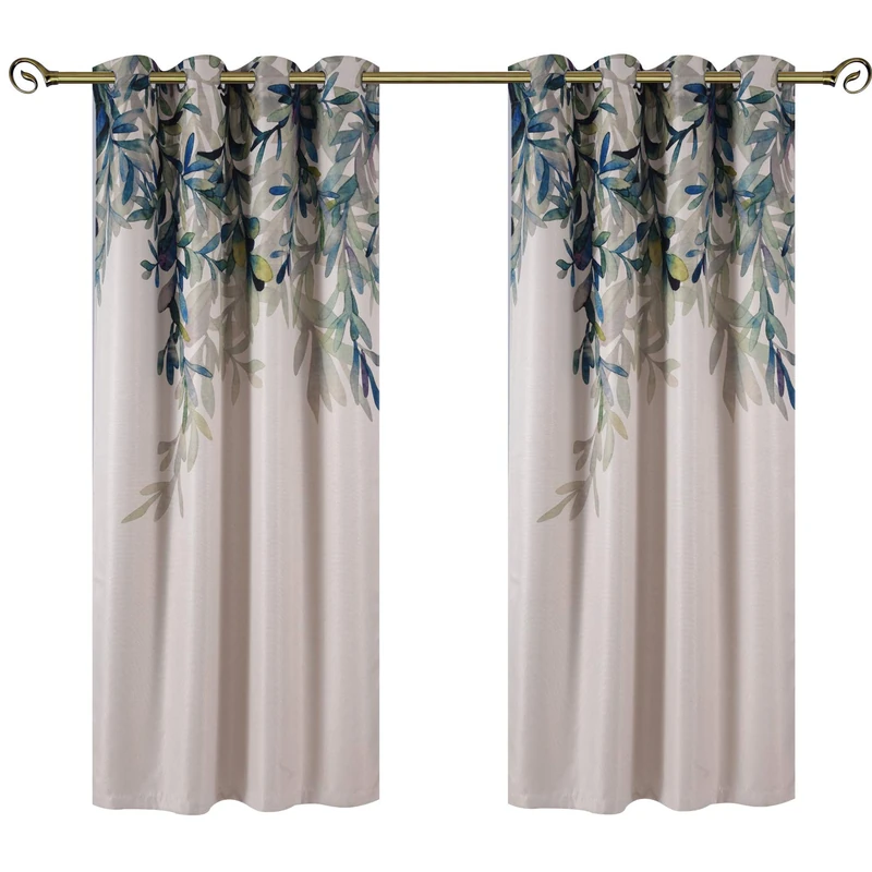 Taisier Home 63" Willow Leaves Blackout Curtains - Digital Print Grommet Top Drapes, Thermal Insulated for Living Room Bedroom, 2 Panels Stylish Decorative Window Treatments