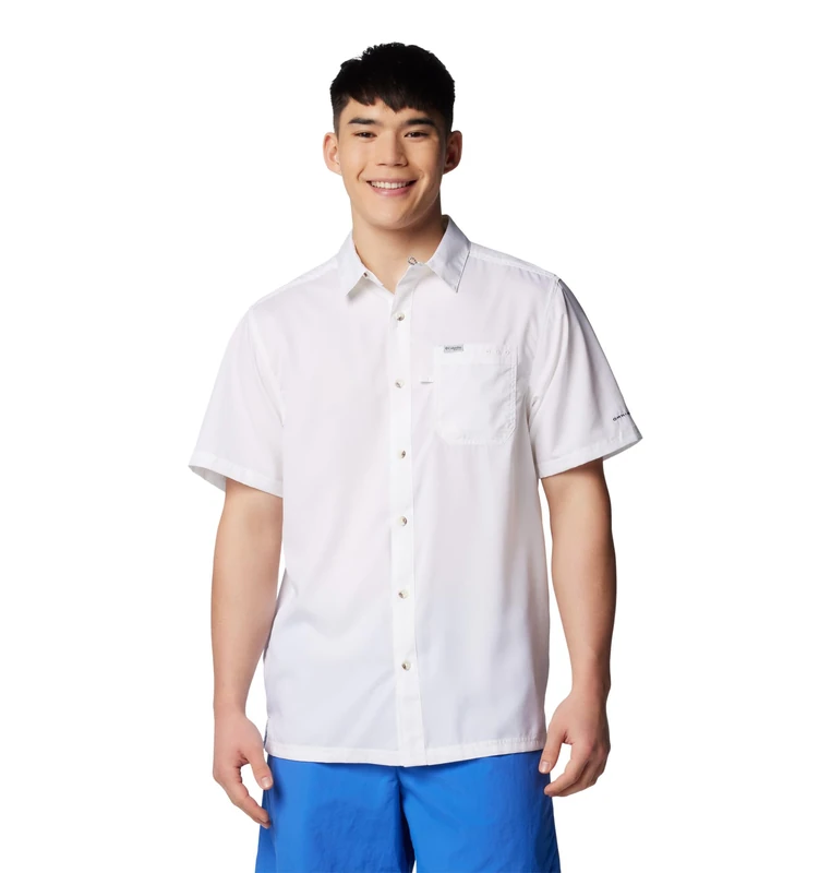 Columbia Men's Slack Tide Camp Shirt, Short Sleeve Shirt, White, Medium