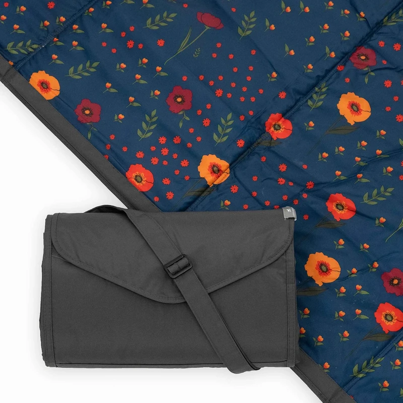 Little Unicorn - Premium Washable Picnic Blanket Large Water-Repellent Play Blanket with Insulated Underside, Beach Blanket - Various Sizes - 152 x 213 cm (Midnight Poppy) - Image 1