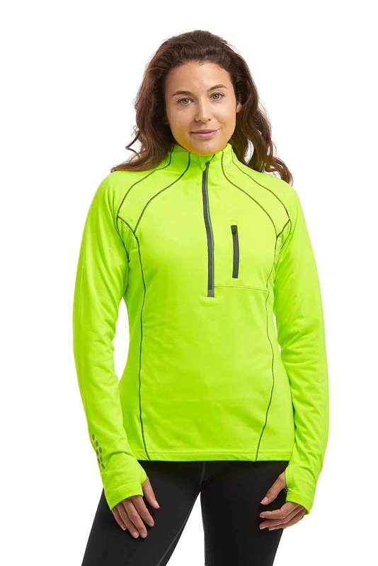 Time To Run Long Sleeve Running/Gym/Sports Top For Women Thermal Breathable Quick Dry Shirt Ideal For Winter With Chest Pocket & Thumbloops 16 Lime