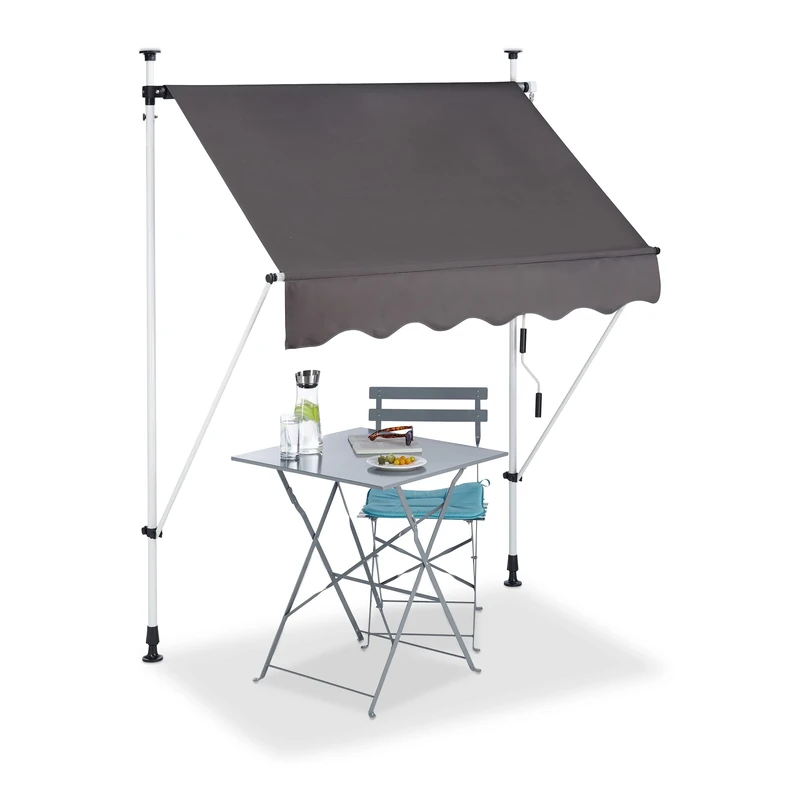 Relaxdays Telescopic Balcony Awning, Hand Crank, Height-Adjustable, UV-Resistant, Polyester and Steel, Grey, 150 x 120 cm