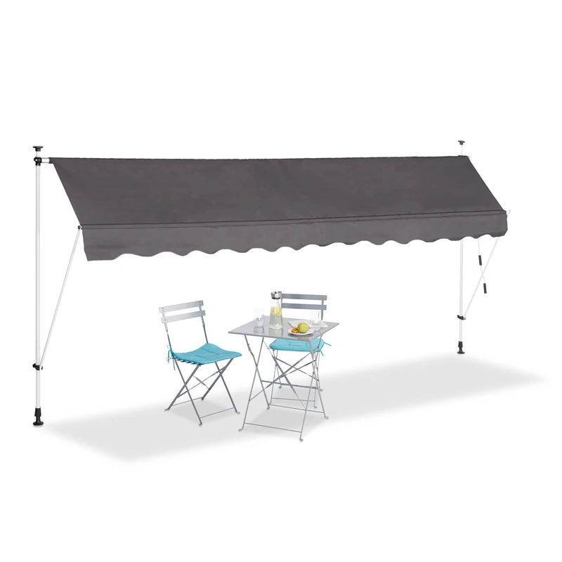 Relaxdays Telescopic Balcony Awning, Hand Crank, Height-Adjustable, UV-Resistant, Polyester and Steel, Grey, 400 x 120 cm