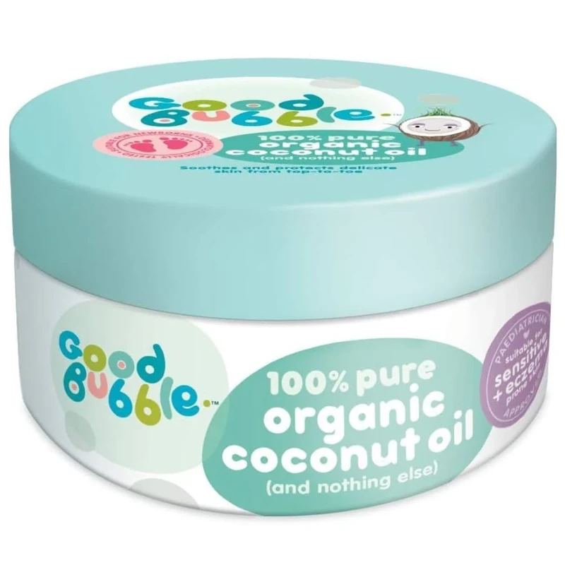 Good Bubble 100% Pure Organic Coconut Oil for Babies (185g) - Vegan, Gentle Baby Massage Oil for Skin & Hair - Soothing for Dry Skin & Sensitive Scalps - No Parabens or Artificial Colours