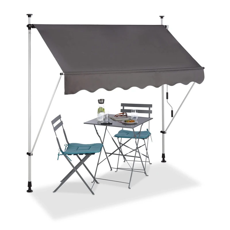 Relaxdays Telescopic Balcony Awning, Hand Crank, Height-Adjustable, UV-Resistant, Polyester and Steel, Grey, 200 x 120 cm