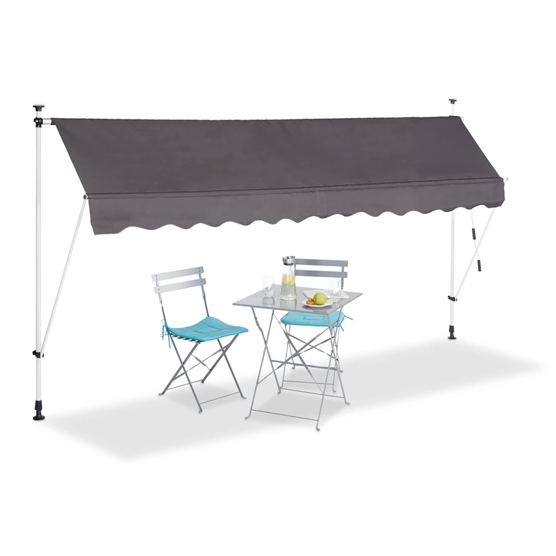 Relaxdays Telescopic Balcony Awning, Hand Crank, Height-Adjustable, UV-Resistant, Polyester and Steel, Grey, 350 x 120 cm