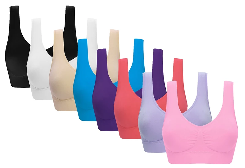 Vermilion Bird Women's 3 Pack Seamless Comfortable Sports Bra with Removable Pads, 8 Pack:Pack of 8 Colors, L