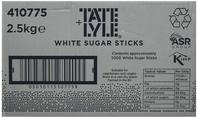 Tate & Lyle - White Sugar Sticks - Pure Cane Sugar - Individually Wrapped for Hygiene - Hot Drinks, Meetings & Coffee Shops - Convenient - 1000 x 2.5g