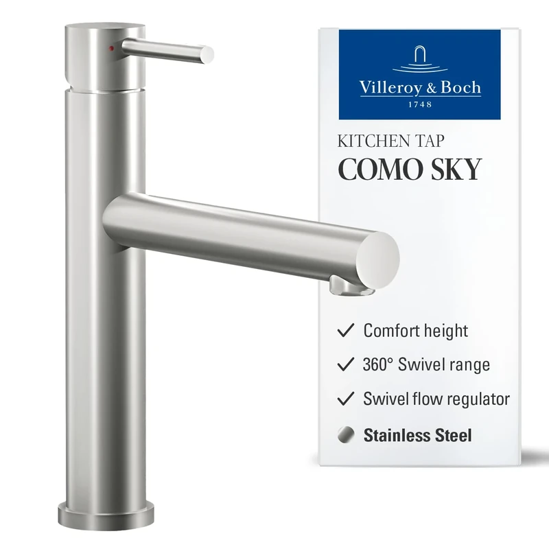 Villeroy & Boch 927800 Como Sky Kitchen Sink tap, Solid Stainless Steel, Erhöht