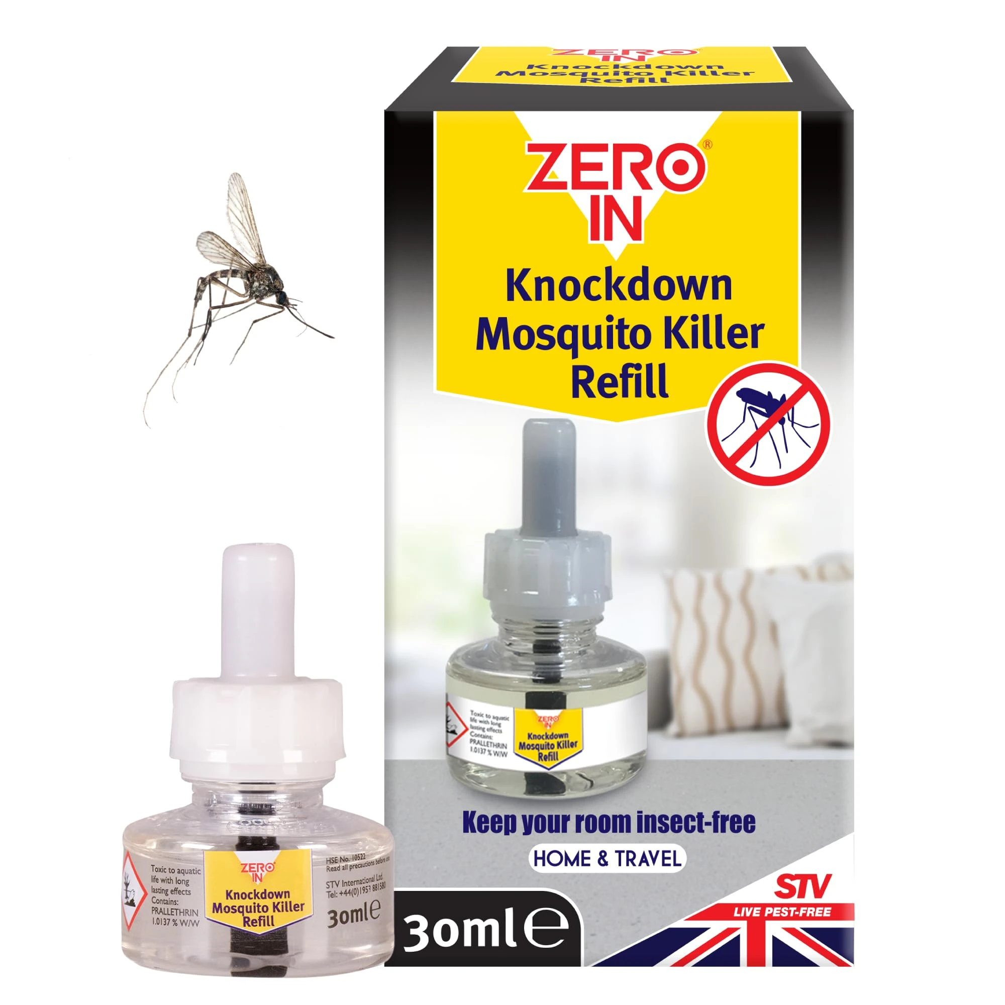 Zero In Knockdown Plug-In Mosquito Killer Refill – Odour-Free, Kills Mosquitoes, Midges, & Biting Insects on Contact - Provides Up to 45 Nights of Protection - 30ml Refill Bottle