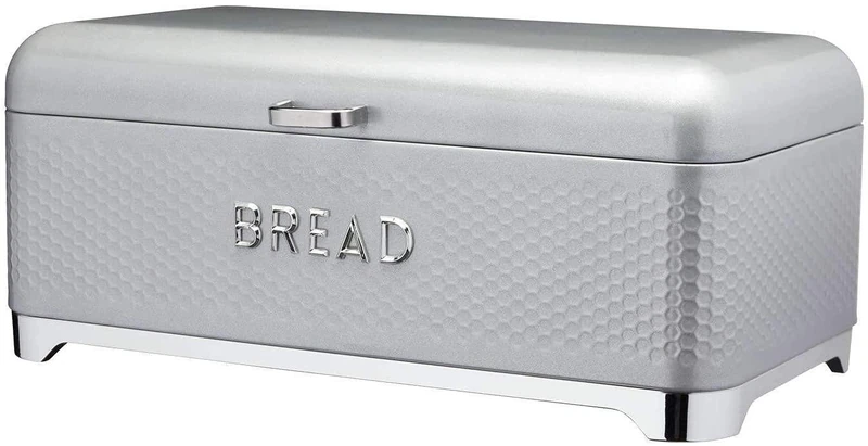 KitchenCraft Lovello Bread Bin Bread Bin Textured with Geometric-Patterned Hexagon Design, 42 x 22 x 18 cm (16.5" x 8.5" x 7"), Shadow Grey