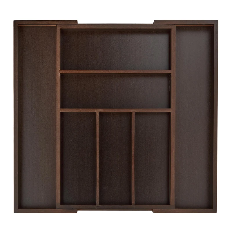 Relaxdays Extendable Cutlery Tray, var. Width, 5-7 Compartments, Bamboo Organiser, HBT: 5x48x46cm, Dark Brown
