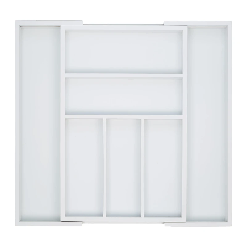 Relaxdays Extendable Cutlery Tray, var. Width, 5-7 Compartments, Bamboo Organiser, HWD: 5x48x46cm, White