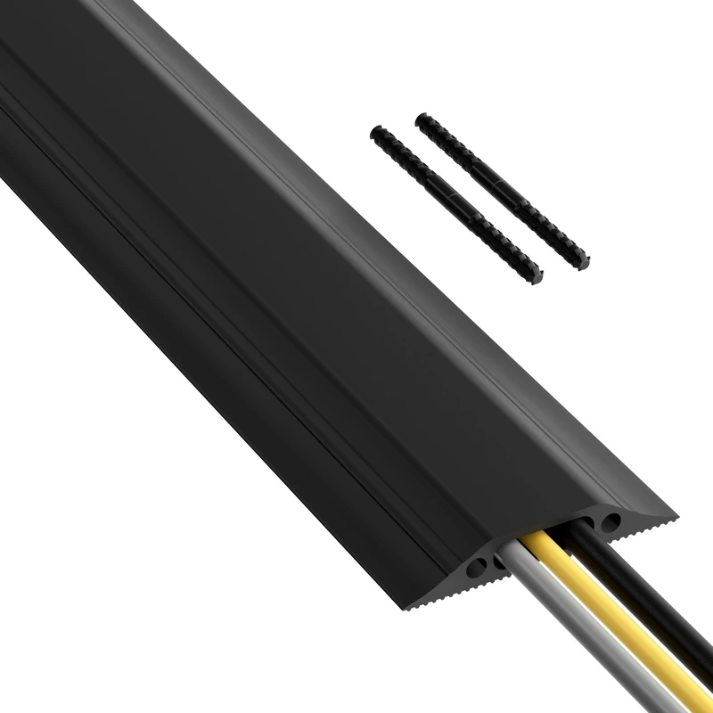 D-Line Floor Cable Cover for Concealing Extension Cords, Wire Protection, Prevent Cable Bending, US Heavy Duty 9 m, Cable Hole: 3 x 1 cm (W x H), Black