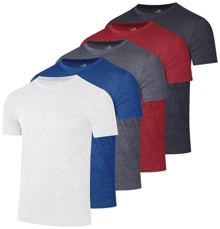 Men's Quick Dry Fit Shirt Short Sleeve Top Active Wear Training Athletic Base Layer Crew T-Shirt Fitness Rugby Gym Wicking Tee Workout Football Sports Running Exercise Undershirt - 5 Pack,Set 2-XXL