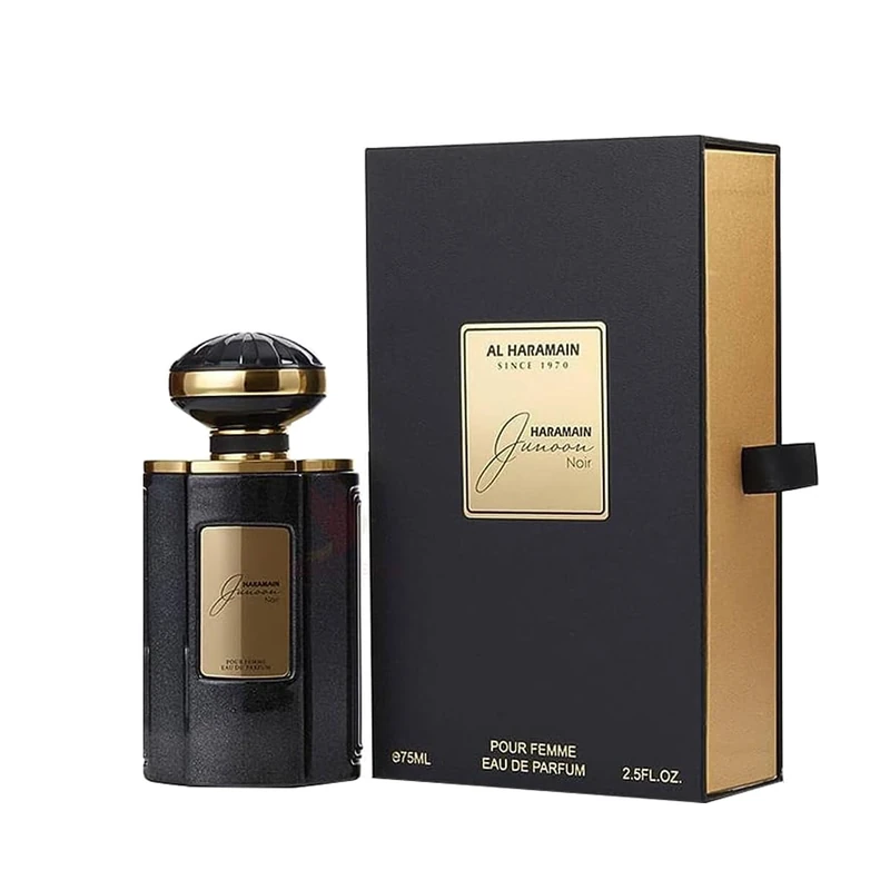 Al Haramain Junoon Noir Eau de Parfum 75ml Spray | Luxury Arabian Perfume | Long-Lasting Floral Citrus Fragrance for Women & Men - Image 1