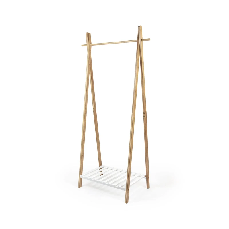 Compactor Nagano Clothes Rack - XL Bamboo Garment Rack With Shelf, Natural, Nature Collection (80X44X160 cm) - Image 1