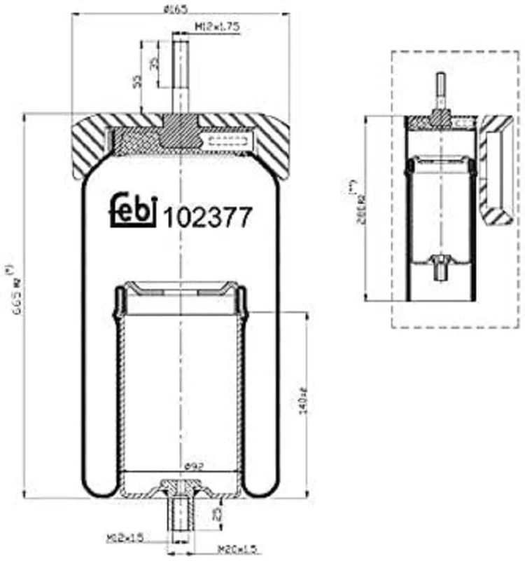 febi bilstein 102377 Air Suspension Bellows for Lift Axle with Steel Piston