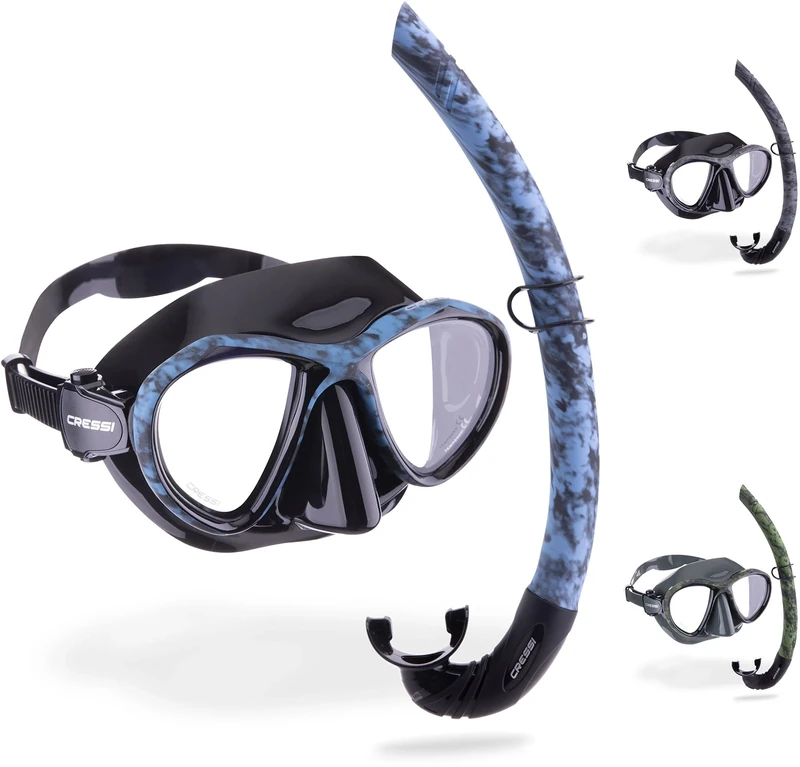 Cressi Unisex Adult Metis & Corsica Snorkeling Combo Set - Blue Camouflage, Uni