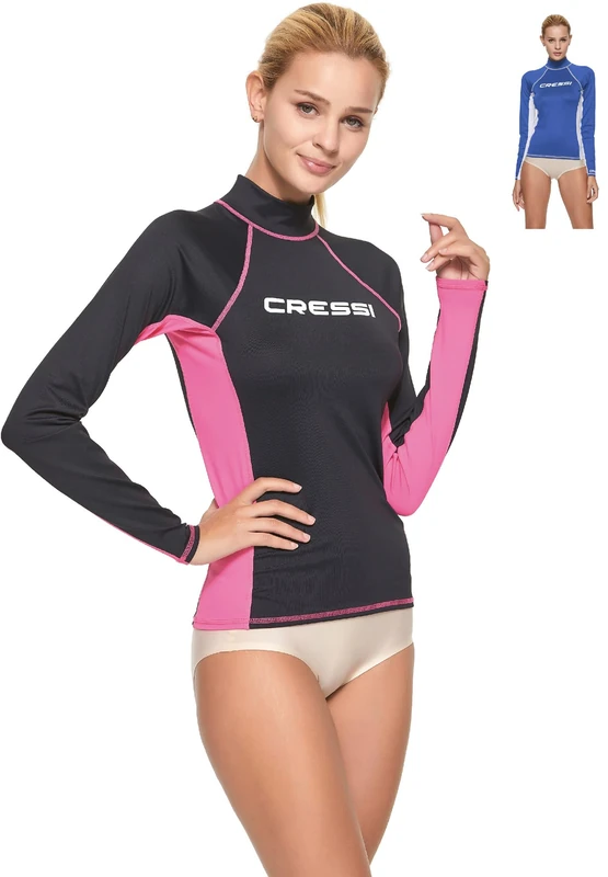 Cressi Long and Short Sleeves Rash Guard - Black/Pink, X-Large