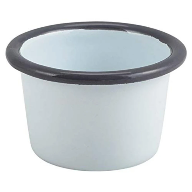 Genware Enamel Ramekin White and Grey 3.2oz / 90ml - Set of 12 - Ramekins, Dipping Pots, Sauce Pots