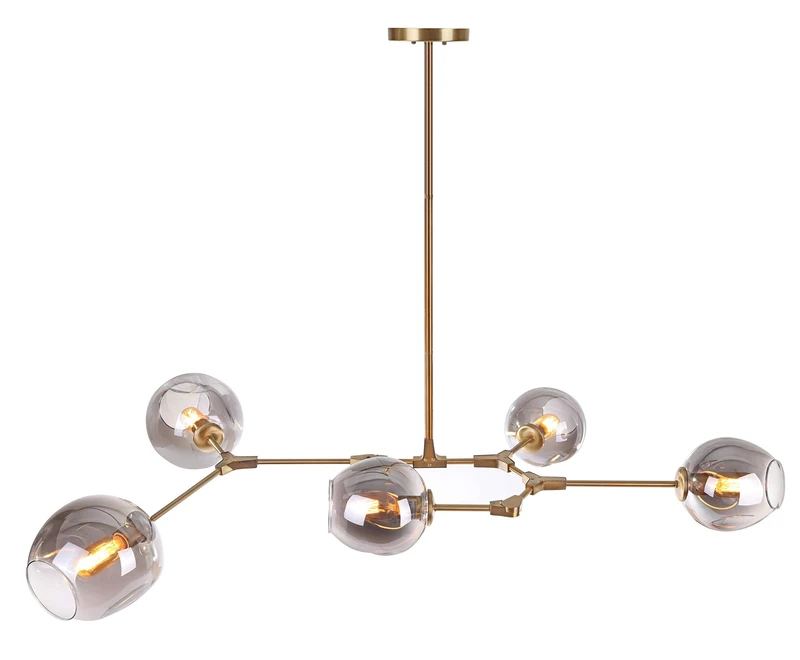 SAFAVIEH Modern Iron and Glass Pendant Lamp - 5 Bulbs Included, in Greige