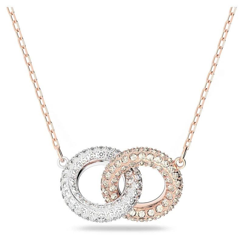 Swarovski Stone Necklace, Circle, White, Rose Gold-Tone Plated