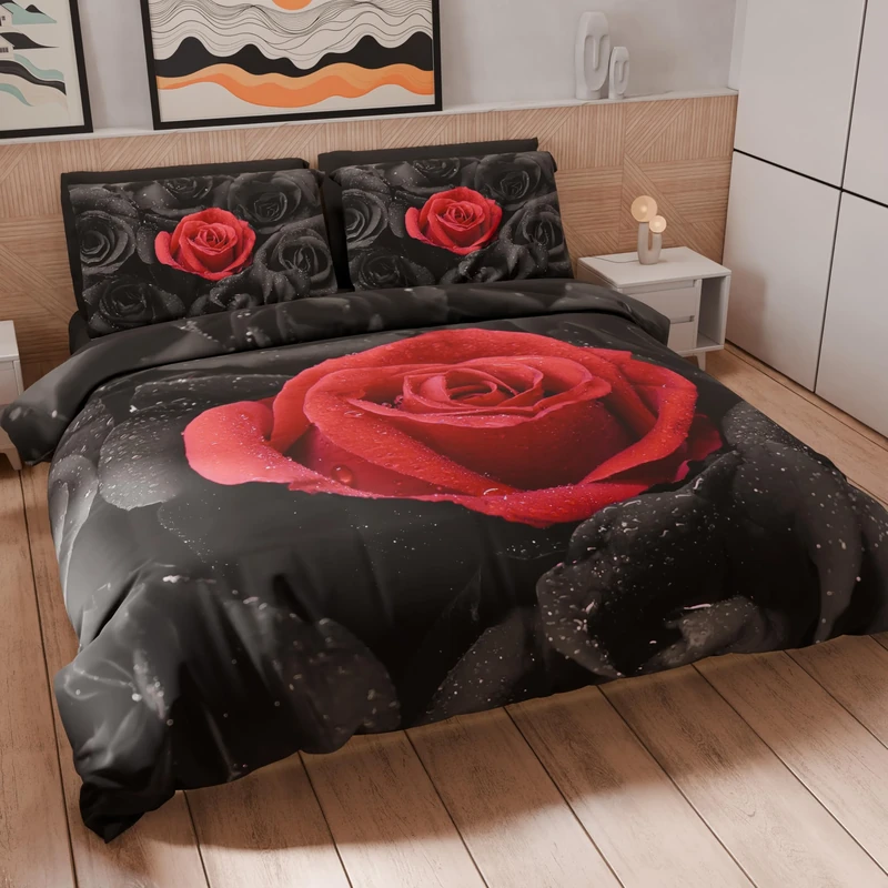 Copripiumino Digitale Tutto Stampato Microfibra Duvet Set, Quilt Covers, Bedding Sets, Satin Fabric, Black Roses Single