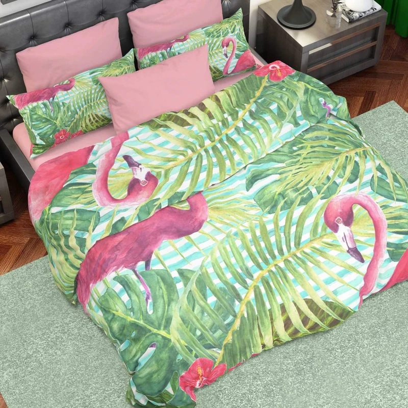 PETTI Artigiani Italiani Duvet Cover, Bedding Set, Satin, 100% Made in Italy, Flamingos, Double (200x200 cm)