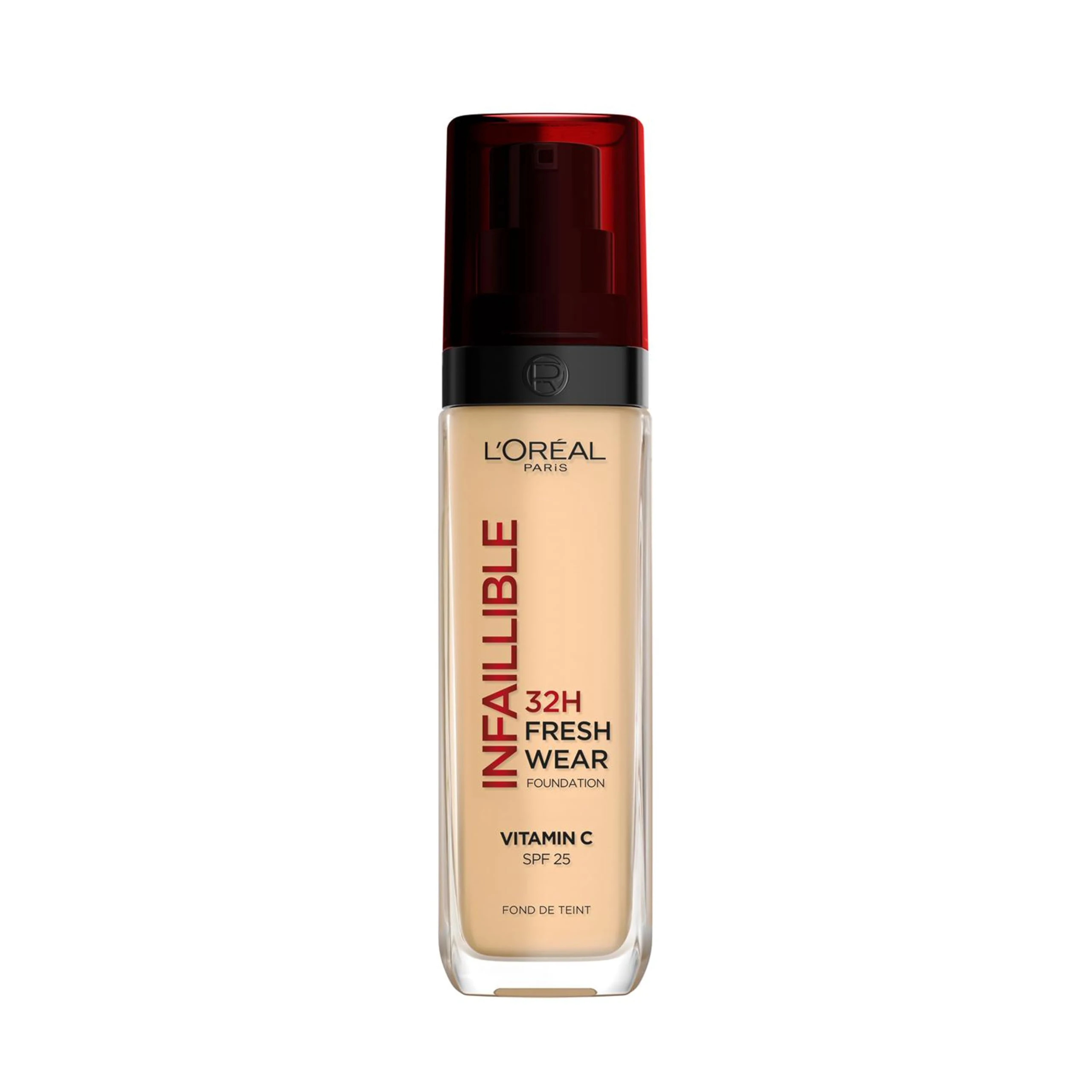 L'Oreal Paris Foundation, Infallible 32H Fresh Wear Foundation, longwear coverage, Radiant finish, Water, Sweat and Heat Resistant, Shade 125 Natural Beige, 9g