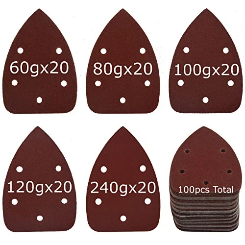 XXGO 100 Pcs Mouse Detail Sander Sandpaper Sander Pads Sanding Sheets Sanding Paper Hook and Loop Assorted 60 80 100 120 240 Grits Fit 140mm Detail Sanders